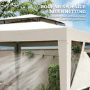 Outsunny 3 x 3 m Gazebo, Netting Party Tent w/ Double Tier Roof, Cream White