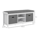 HOMCOM Shoe Bench With Cushioned Seat Fabric Drawers For Entryway Hallway White
