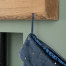 70cm Hanging Dark Blue Velour Star Print Christmas Stocking With Pom Poms