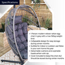 Samuel Alexander Grey Hanging Egg Chair With Stand Waterproof Cover And Cushions Steel Frame Rattan Outdoor Swing Chair Garden Seat Hammock Balcony Conservatory Furniture