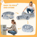 PawHut Donut Play Tunnel Bed with Washable Cushion and Toy Ball, Light Grey
