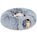 PawHut Donut Play Tunnel Bed with Washable Cushion and Toy Ball, Light Grey