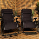 Set Of 2 Luxury Padded Multi Position Zero Gravity Garden Relaxer Chair Lounger In All Black