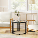 HOMCOM 2 Pieces Round Nesting Coffee Tables With Tempered Glass Top, Black