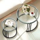 HOMCOM 2 Pieces Round Nesting Coffee Tables With Tempered Glass Top, Black