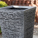 30cm x 45cm Large Square Plastic Slate Effect Garden Planter in Dark Grey
