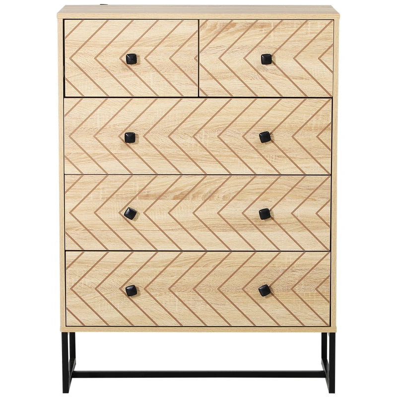 HOMCOM Chest Of 5 Drawers Storage Unit Zig Zag Design w/ Black Metal Handles