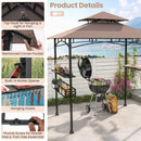 Outdoor Grill Gazebo Double Tiered BBQ Canopy Tent with 2 Side Shelves-Brown