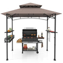 Outdoor Grill Gazebo Double Tiered BBQ Canopy Tent with 2 Side Shelves-Brown