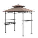 Outdoor Grill Gazebo Double Tiered BBQ Canopy Tent with 2 Side Shelves-Brown