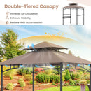 Outdoor Grill Gazebo Double Tiered BBQ Canopy Tent with 2 Side Shelves-Brown
