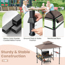 Outdoor Grill Gazebo Double Tiered BBQ Canopy Tent with 2 Side Shelves-Brown