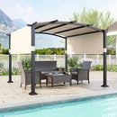 Outdoor Pergola With Retractable Sunshade Canopy And Anchored Plates-Beige