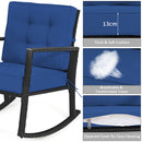 Outdoor Wicker Rocking Chair with Heavy-Duty Steel Frame-Navy