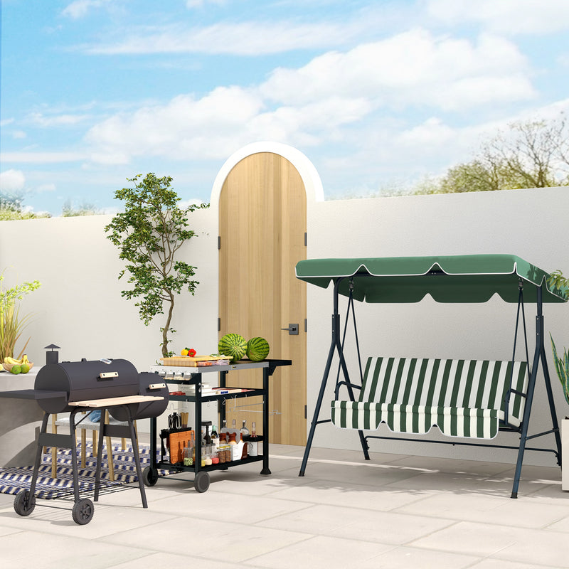 Outsunny Stainless Steel Outdoor Grill Cart with Folding Side table, 2 Wheels