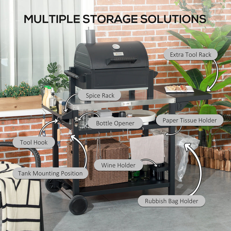 Outsunny Stainless Steel Outdoor Grill Cart with Folding Side table, 2 Wheels