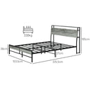 HOMCOM LED Cement Grey Bed Frame with Charging Station