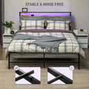 HOMCOM LED Cement Grey Bed Frame with Charging Station
