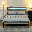 HOMCOM LED Cement Grey Bed Frame with Charging Station
