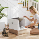 PawHut Extra Large Stainless Steel Cat Litter Tray with Scoop, Flip Top