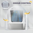 PawHut Extra Large Stainless Steel Cat Litter Tray with Scoop, Flip Top