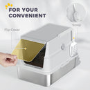 PawHut Extra Large Stainless Steel Cat Litter Tray with Scoop, Flip Top