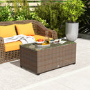 Outsunny Outdoor Coffee Table, Glass Top Rattan Side Table