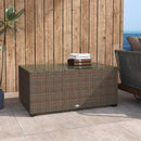 Outsunny Outdoor Coffee Table, Glass Top Rattan Side Table