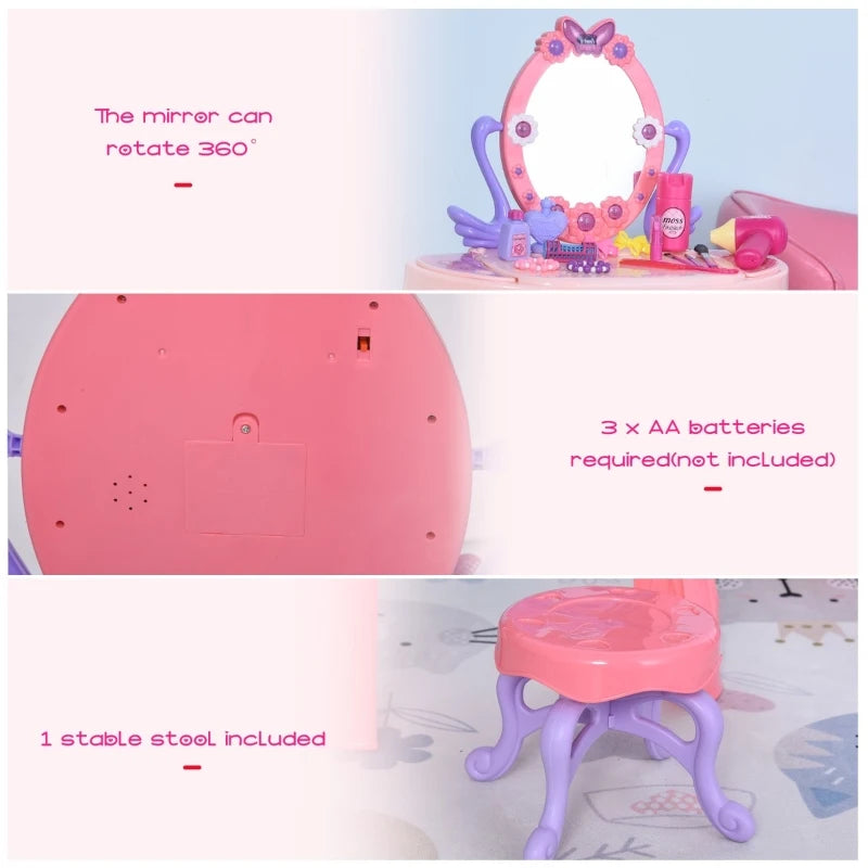 HOMCOM Dressing Table Playset - Pink Purple