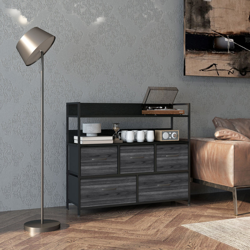 HOMCOM Bedroom Chest of Drawers 5 Drawer Dresser w/ Shelves
