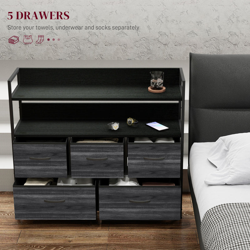 HOMCOM Bedroom Chest of Drawers 5 Drawer Dresser w/ Shelves