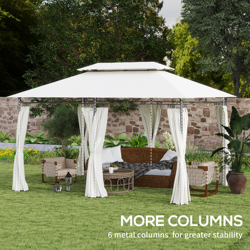 Outsunny 3 x 4m Garden Gazebo with Sides, Double Roof Metal Gazebo, White
