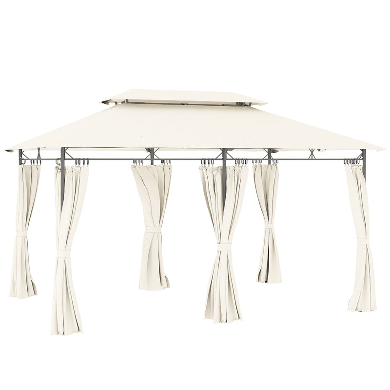 Outsunny 3 x 4m Garden Gazebo with Sides, Double Roof Metal Gazebo, White
