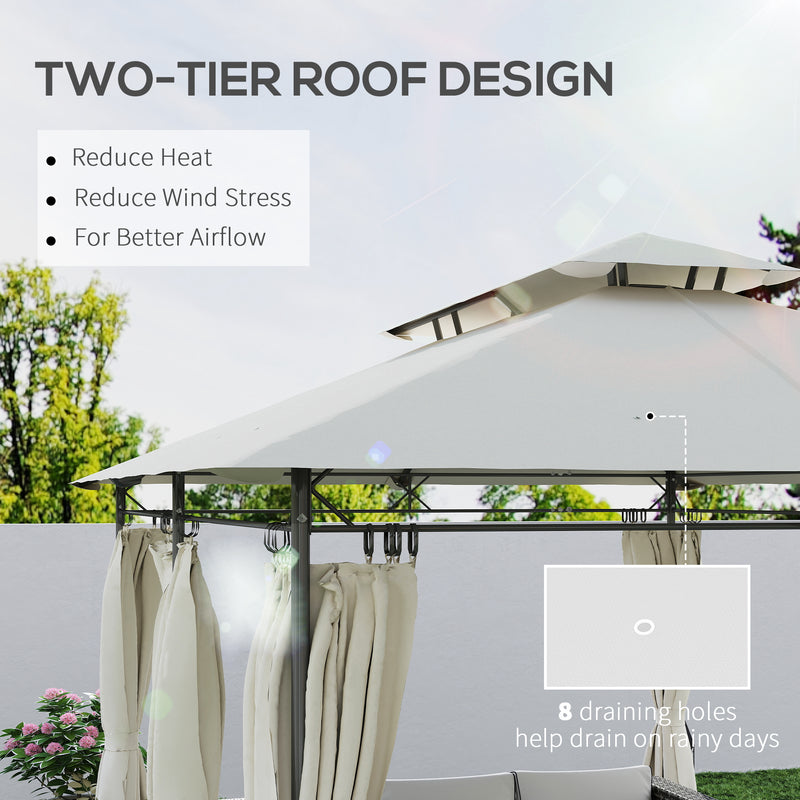 Outsunny 3 x 4m Garden Gazebo with Sides, Double Roof Metal Gazebo, White
