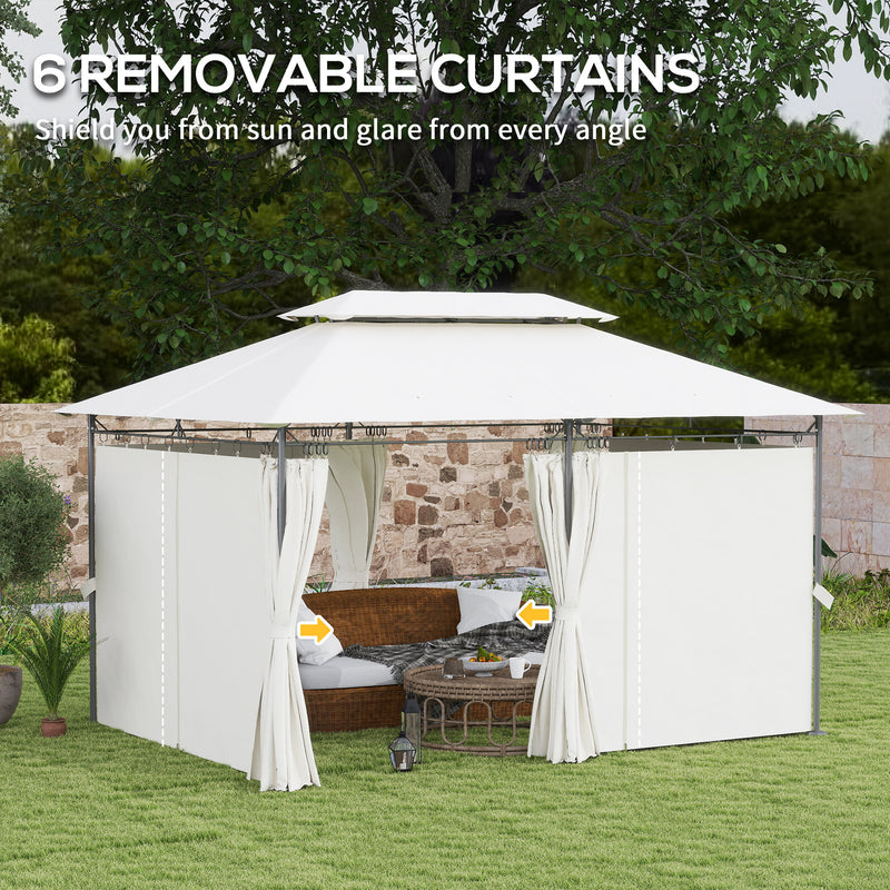 Outsunny 3 x 4m Garden Gazebo with Sides, Double Roof Metal Gazebo, White