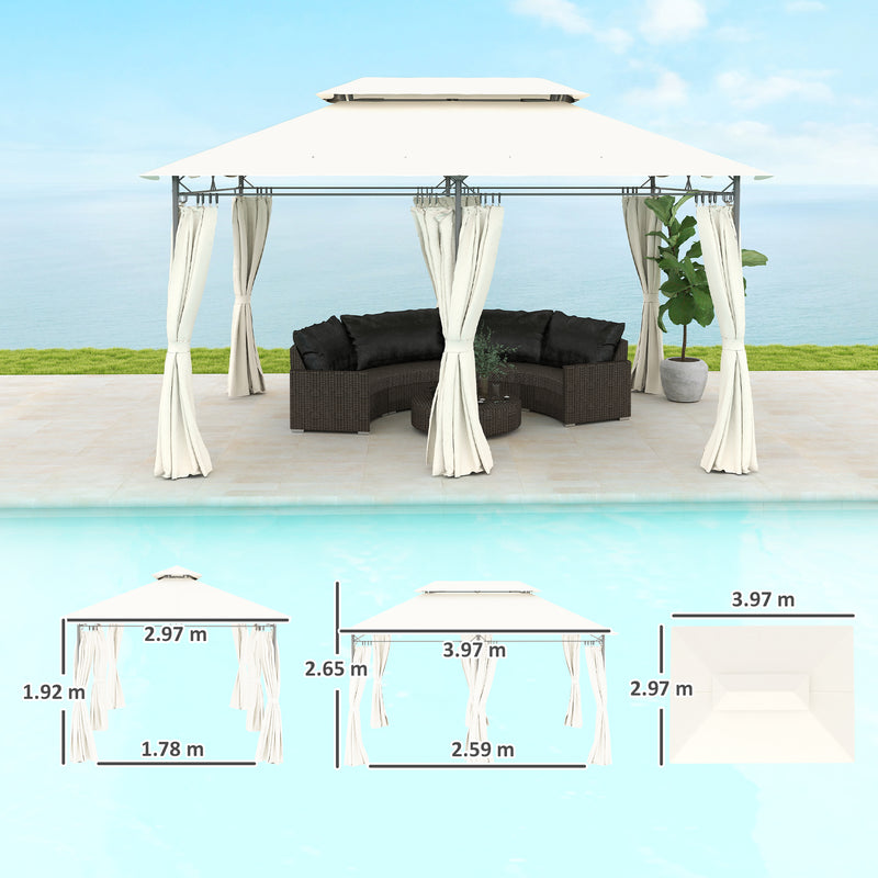 Outsunny 3 x 4m Garden Gazebo with Sides, Double Roof Metal Gazebo, White