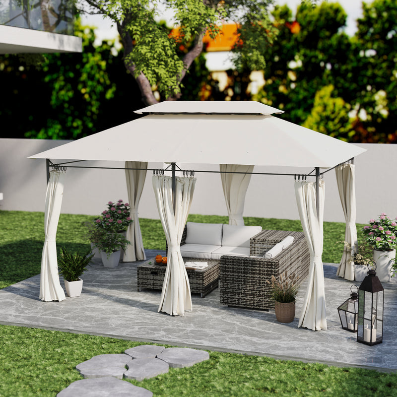 Outsunny 3 x 4m Garden Gazebo with Sides, Double Roof Metal Gazebo, White