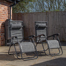 Pack of 2 Multi-Position Garden Gravity Relaxer Chair Sun Loungers with Sun Canopy in Grey