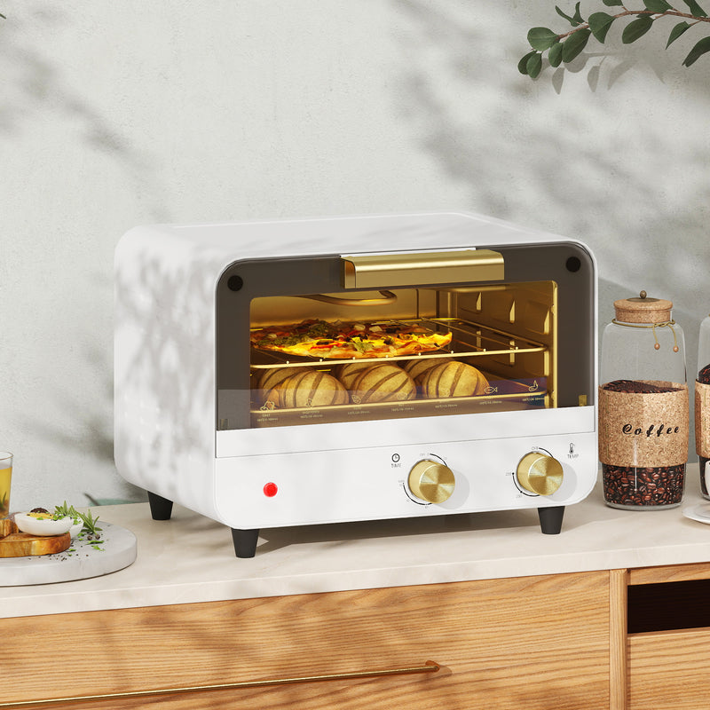 HOMCOM Small Toaster Oven, 12L Mini Countertop Oven With Glass Door, White