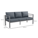 Outsunny 3-Seater Aluminium Garden Bench w/ Cushions, Backrest & Armrest, Grey