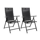 Set of 2 Outdoor Garden Patio Multi Position Reclining Folding Chair in Black
