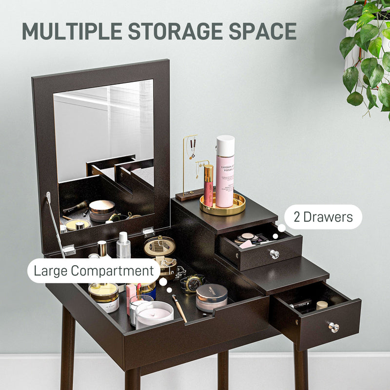 HOMCOM Dressing Table Vanity Desk Flip-up Mirror 2 Drawers, Black