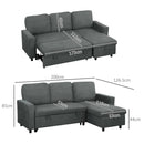 HOMCOM Pull Out Sofa Bed L Shape Corner Sofa w/ Reversible Chaise Charcoal grey