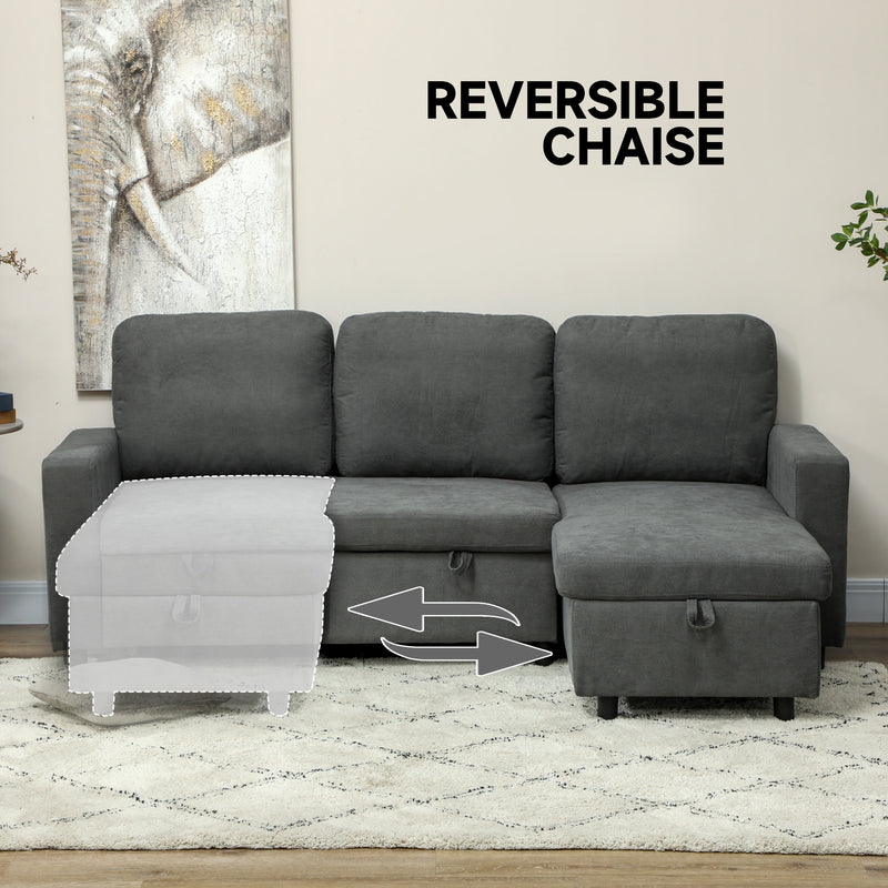 HOMCOM Pull Out Sofa Bed L Shape Corner Sofa w/ Reversible Chaise Charcoal grey