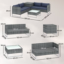 Outsunny Rattan Garden Furniture Set With Storage Table, Cushions, Dark Blue