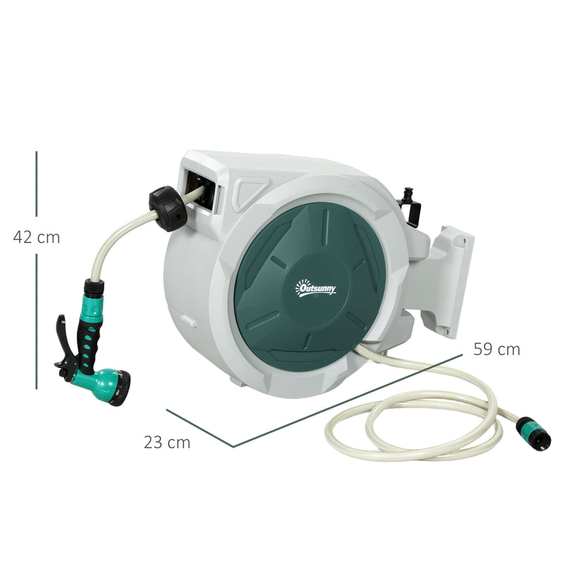 Outsunny Retractable Hose Reel Wall Mounted with Lock, Grey
