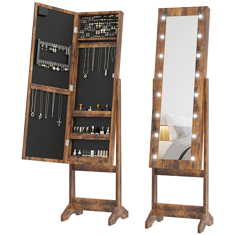 HOMCOM Freestanding LED Mirrored Jewelry Cabinet