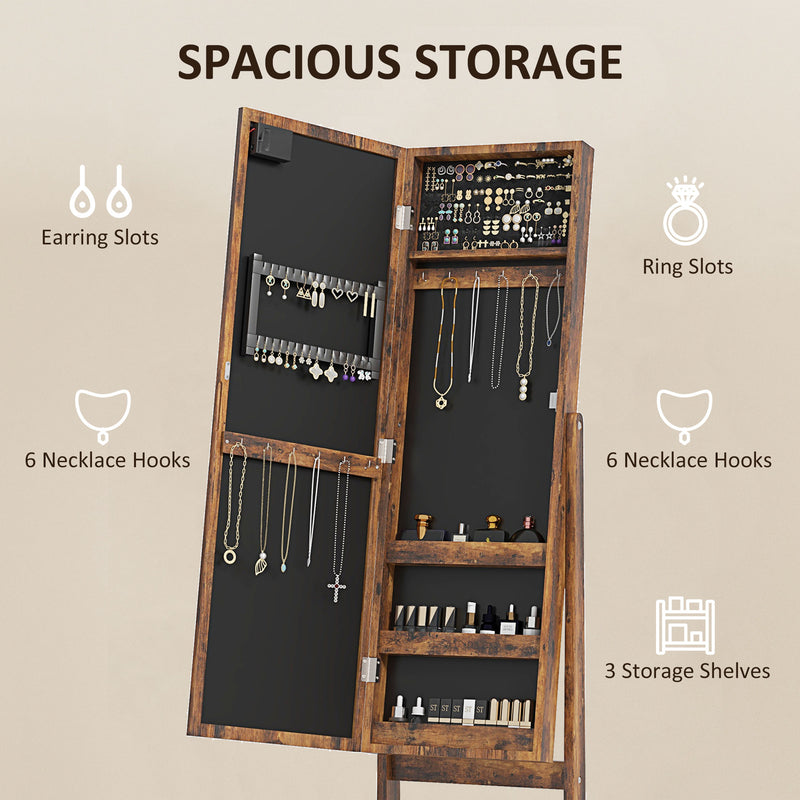 HOMCOM Freestanding LED Mirrored Jewelry Cabinet
