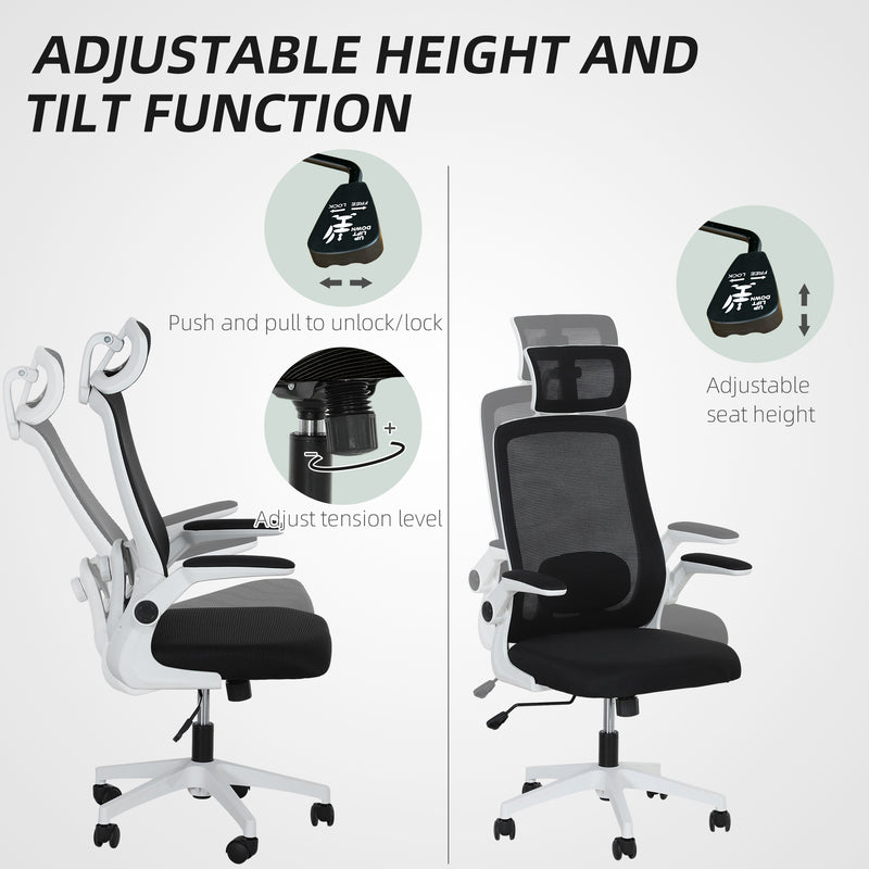 HOMCOM Executive Mesh Office Chair with Headrest, Lumbar Support, Grey