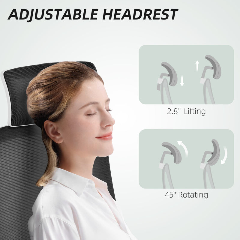 HOMCOM Executive Mesh Office Chair with Headrest, Lumbar Support, Grey